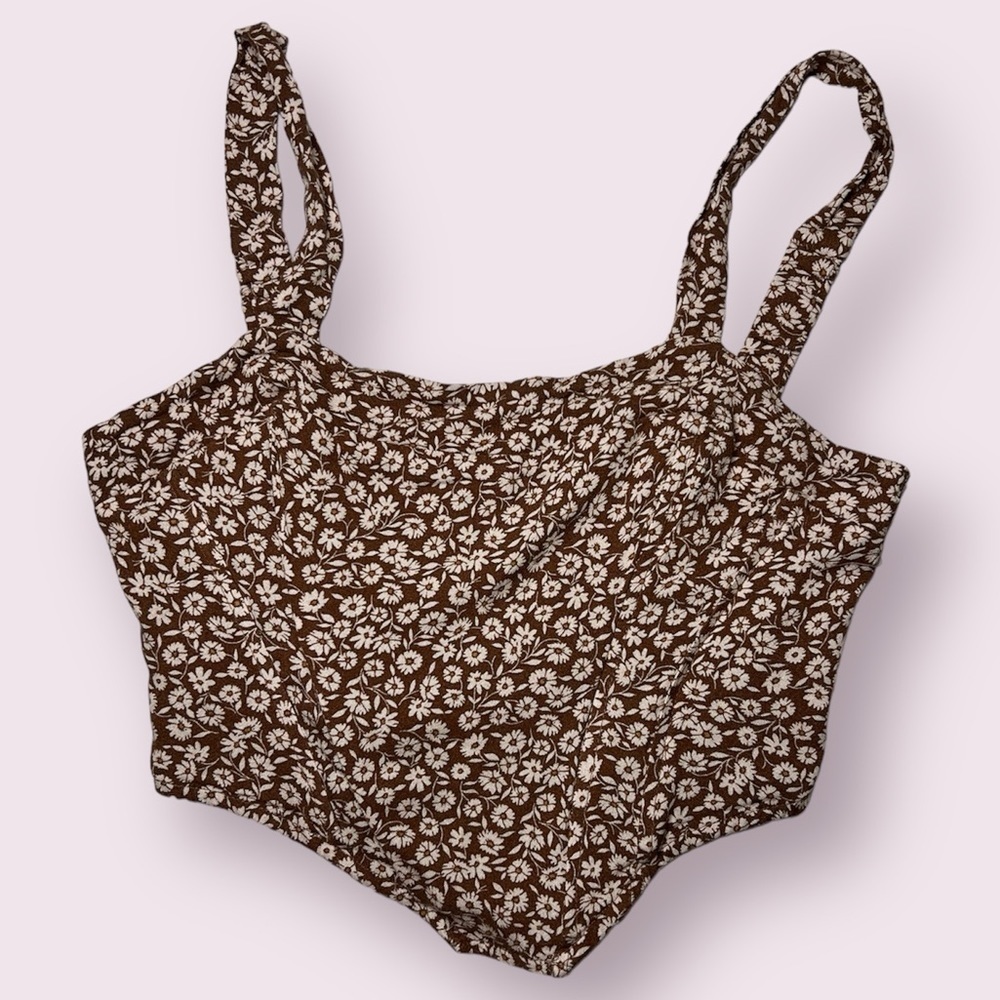 Cotton Candy LA Brown Floral Bustier Crop Top Small